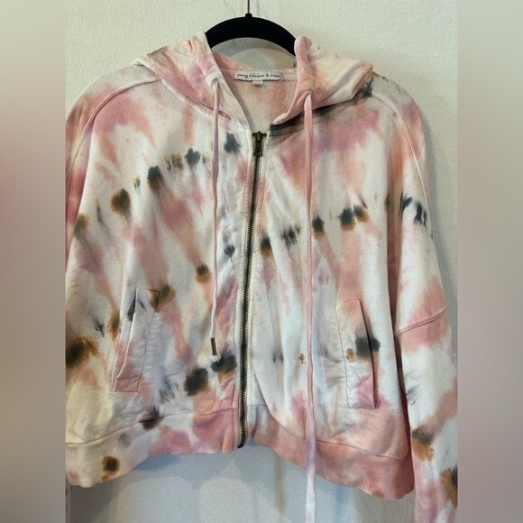 Young Fabulous & Broke Tie Dye Crop Zipup Hoodie Medium Pink - Picture 3 of 8
